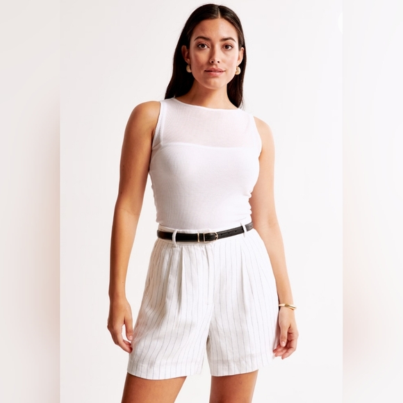 NWT Curve Love A&F Sloane Tailored Linen-Blend Short Size 32 Abercrombie & Fitch - Picture 5 of 9